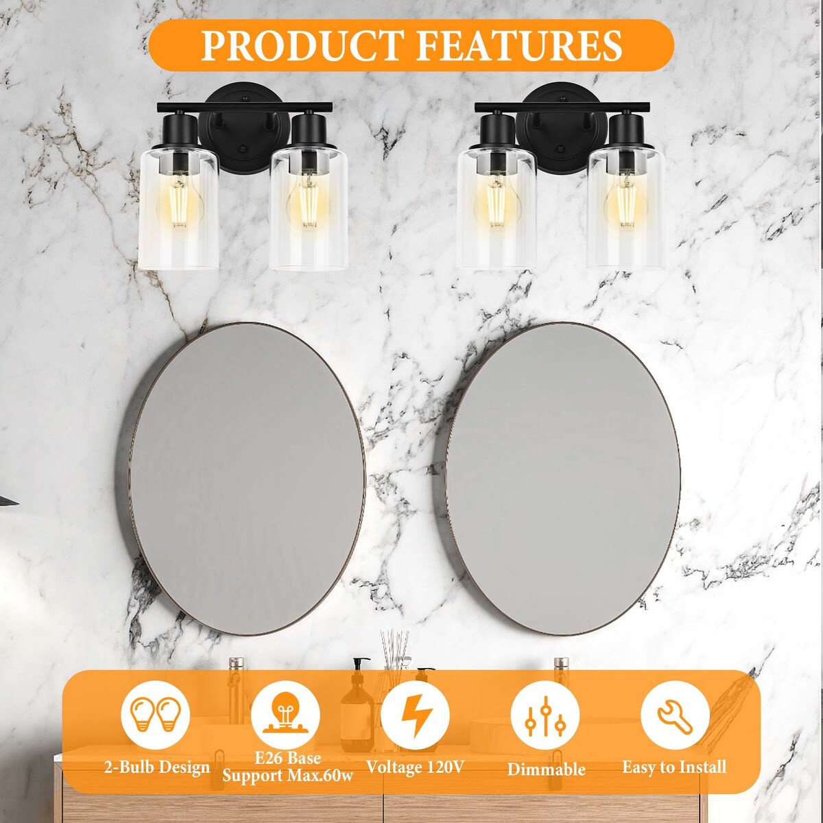 Modern 2/3/4-light Bathroom Dimmable Vanity Lights Wall Sconces