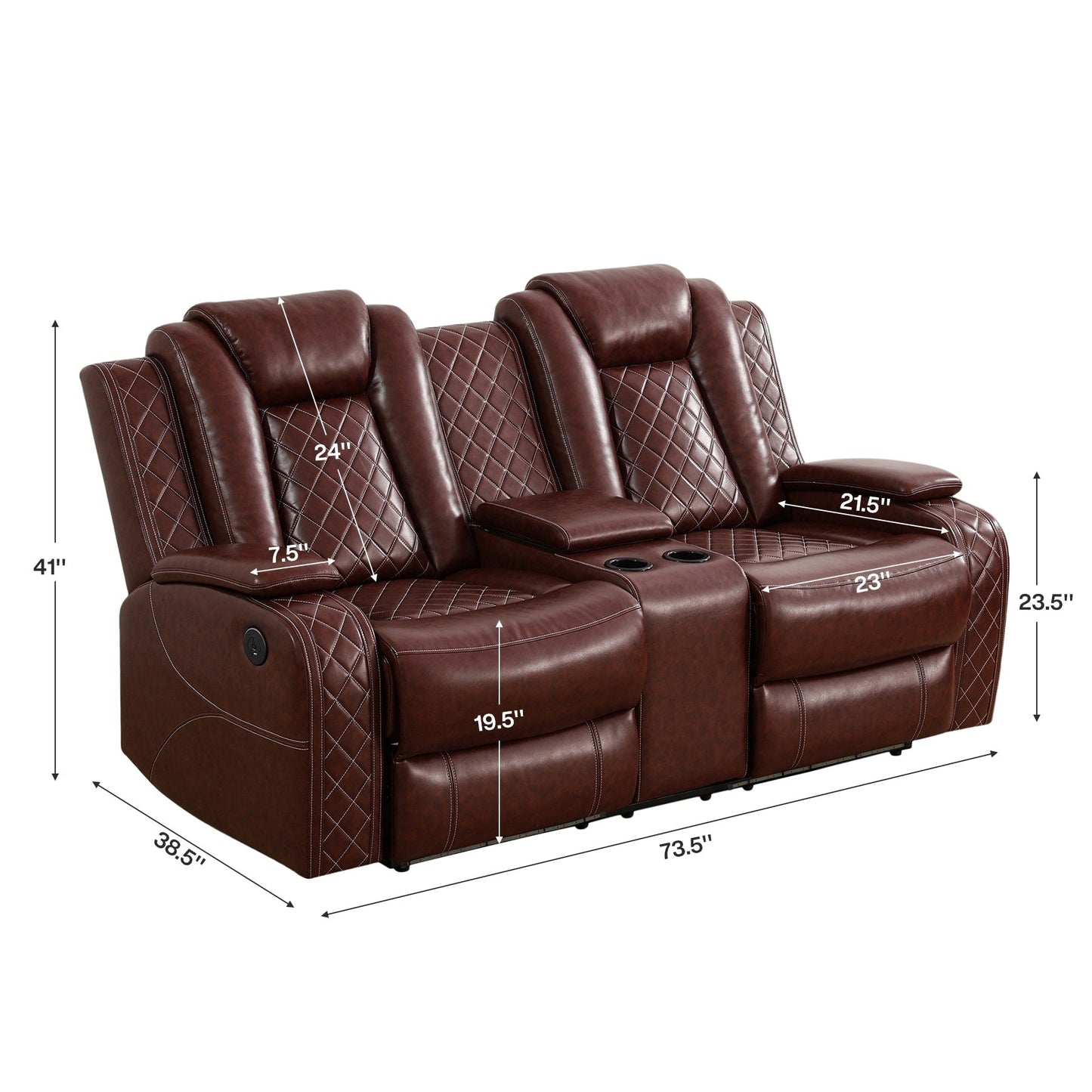 Modern 3-Piece Leather Recliner Sofa Set with LED, Wireless Charging