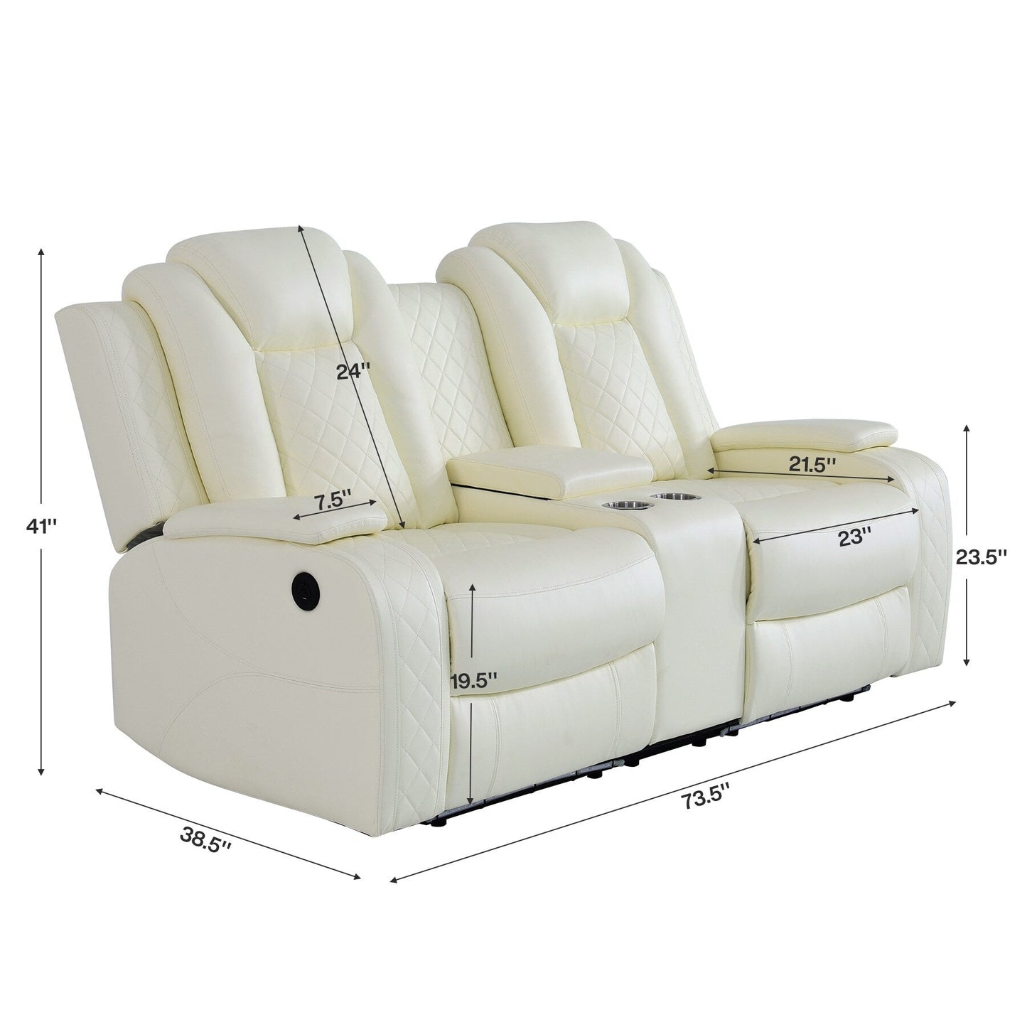 Modern 3-Piece Leather Recliner Sofa Set with LED, Wireless Charging