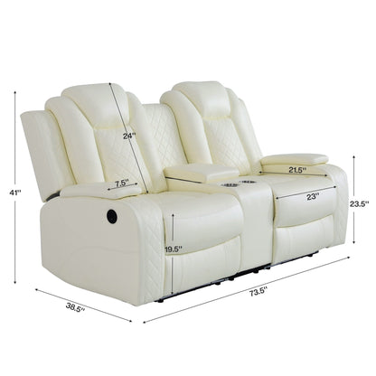 Modern 3-Piece Leather Recliner Sofa Set with LED, Wireless Charging