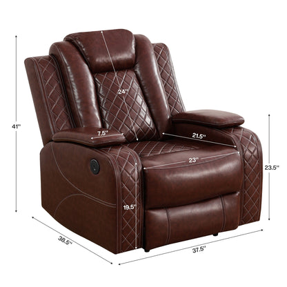 Modern 3-Piece Leather Recliner Sofa Set with LED, Wireless Charging