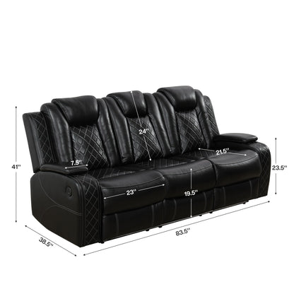 Modern 3-Piece Leather Recliner Sofa Set with LED, Wireless Charging