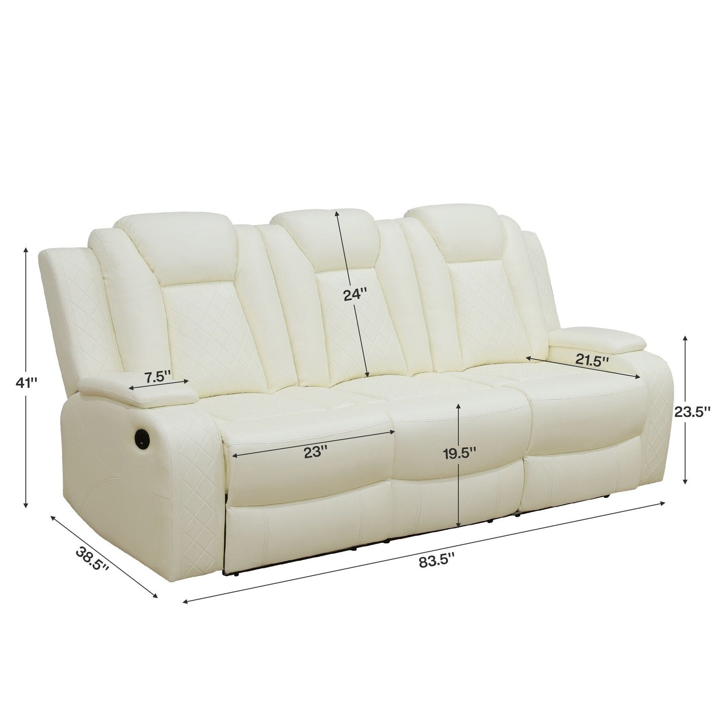 Modern 3-Piece Leather Recliner Sofa Set with LED, Wireless Charging
