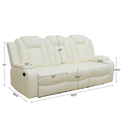 Modern 3-Piece Leather Recliner Sofa Set with LED, Wireless Charging