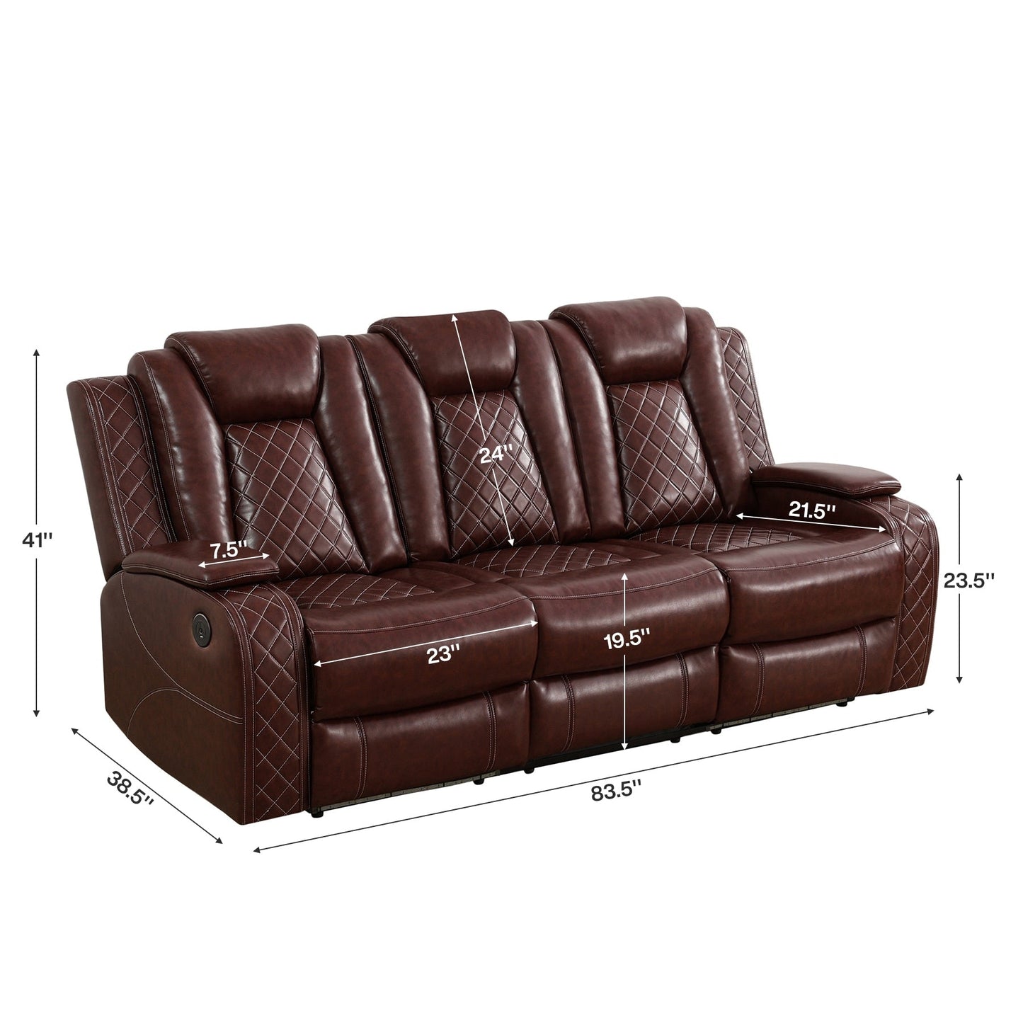 Modern 3-Piece Leather Recliner Sofa Set with LED, Wireless Charging