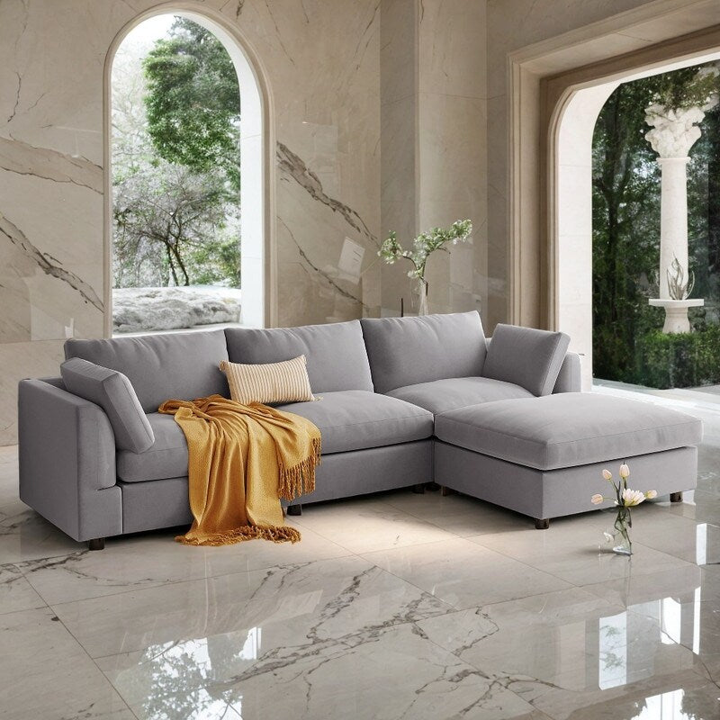 Modern 3-Seat Convertible Sectional Sofa Couch, Grey
