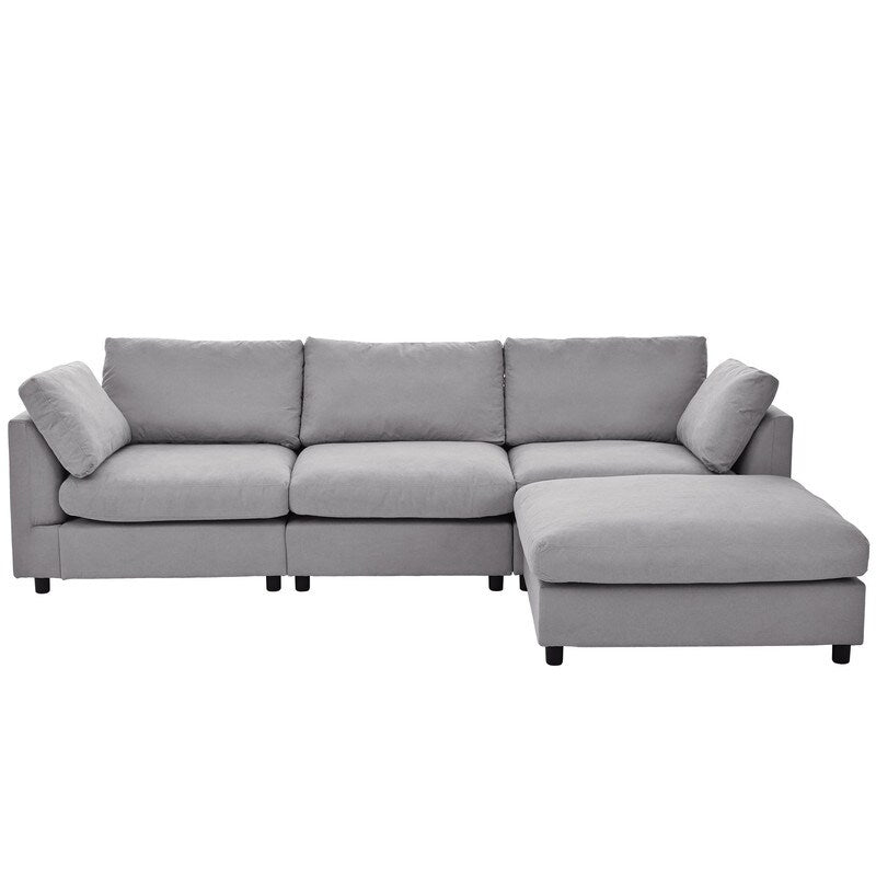 Modern 3-Seat Convertible Sectional Sofa Couch, Grey