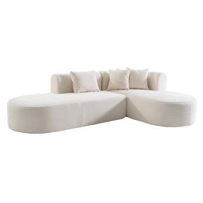 Modern 4-Seater Curved Sectional Sofa with 4 Plush Pillows for Living Room Bedroom