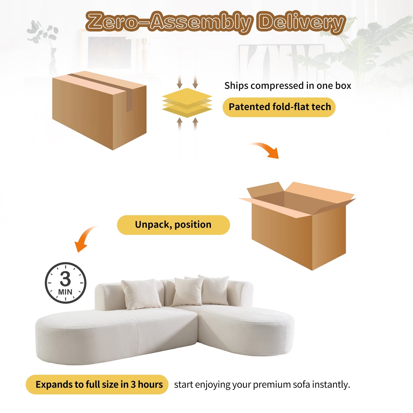 Modern 4-Seater Curved Sectional Sofa with 4 Plush Pillows for Living Room Bedroom