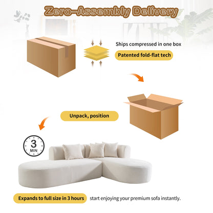 Modern 4-Seater Curved Sectional Sofa with 4 Plush Pillows for Living Room Bedroom