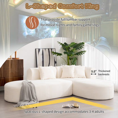 Modern 4-Seater Curved Sectional Sofa with 4 Plush Pillows for Living Room Bedroom