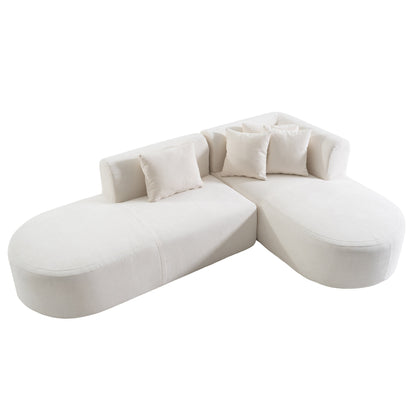 Modern 4-Seater Curved Sectional Sofa with 4 Plush Pillows for Living Room Bedroom