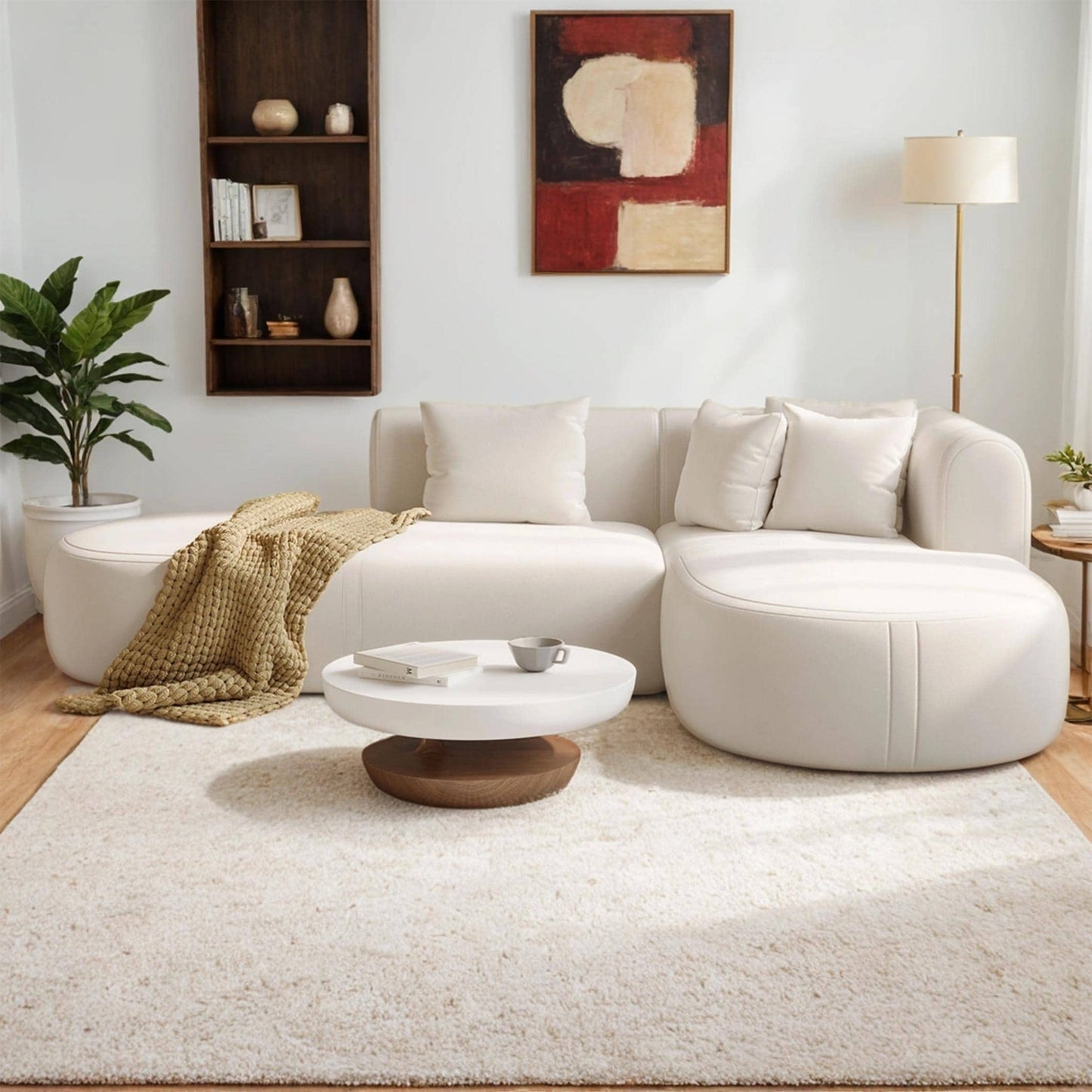 Modern 4-Seater Curved Sectional Sofa with 4 Plush Pillows for Living Room Bedroom