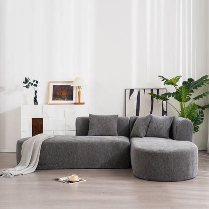 Modern 4-Seater Curved Sectional Sofa with 4 Plush Pillows for Living Room Bedroom