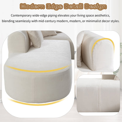 Modern 4-Seater Curved Sectional Sofa with 4 Plush Pillows for Living Room Bedroom