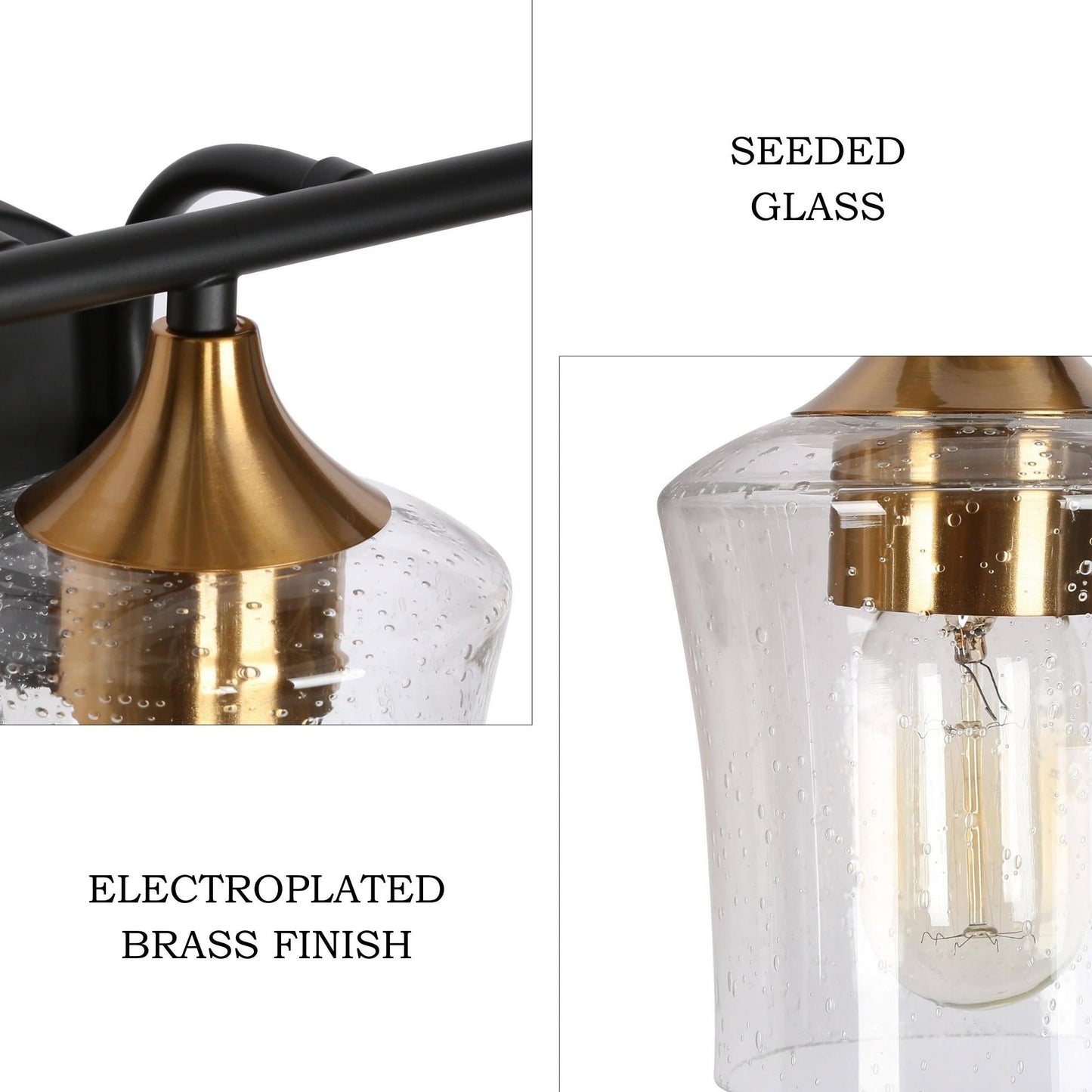 Modern Black Gold 2/3/4-Light Linear Bathroom Vanity Lights with Seeded Glass