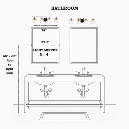 Modern Black Gold 2/3/4-Light Linear Bathroom Vanity Lights with Seeded Glass