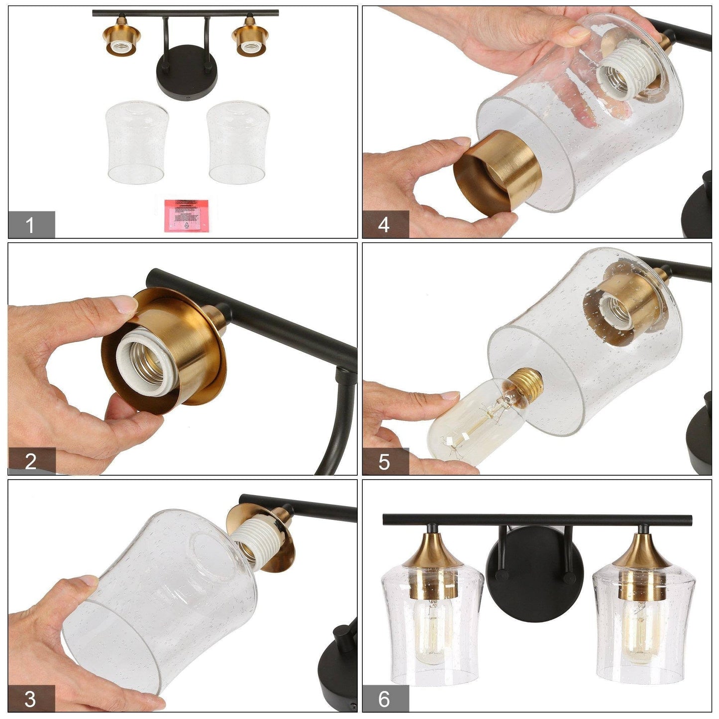 Modern Black Gold 2/3/4-Light Linear Bathroom Vanity Lights with Seeded Glass