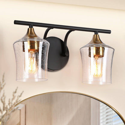 Modern Black Gold 2/3/4-Light Linear Bathroom Vanity Lights with Seeded Glass