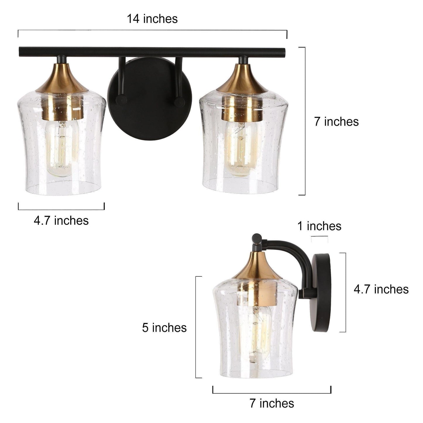 Modern Black Gold 2/3/4-Light Linear Bathroom Vanity Lights with Seeded Glass