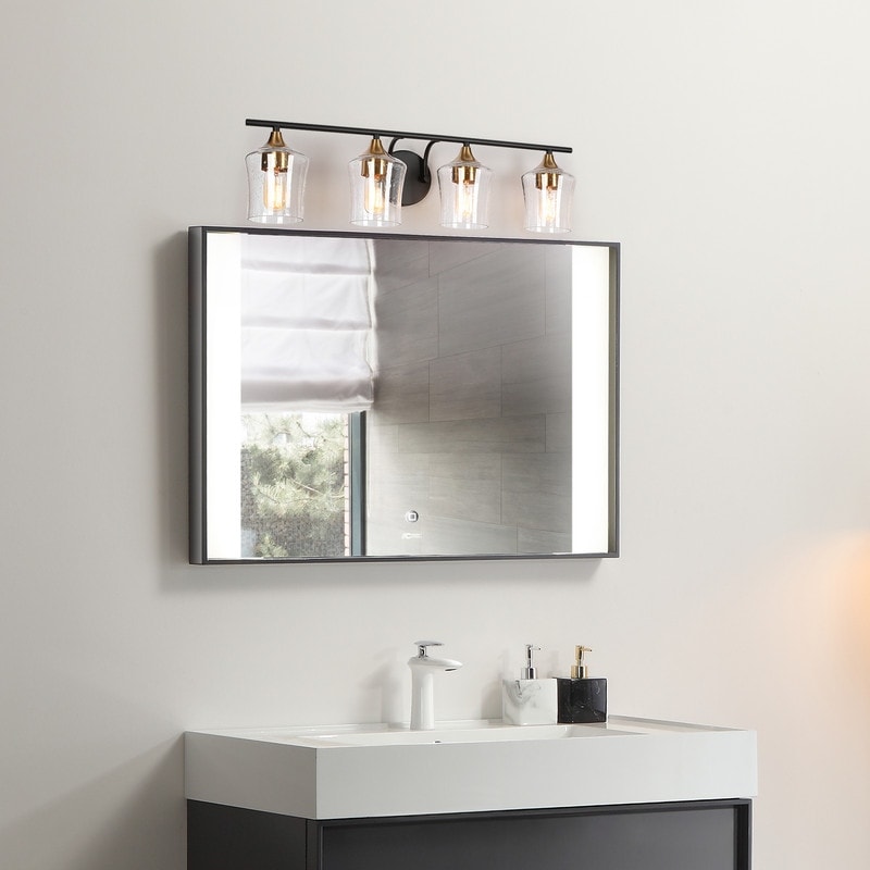 Modern Black Gold 2/3/4-Light Linear Bathroom Vanity Lights with Seeded Glass