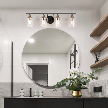 Modern Black Gold 2/3/4-Light Linear Bathroom Vanity Lights with Seeded Glass