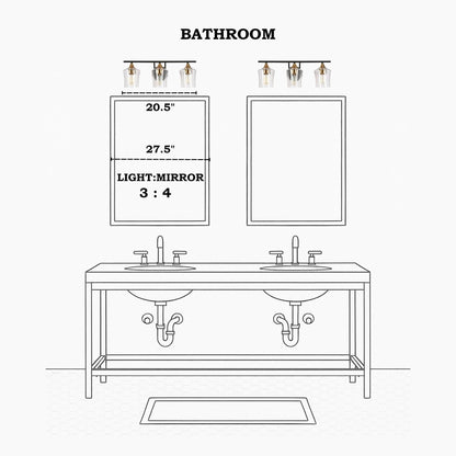 Modern Black Gold 2/3/4-Light Linear Bathroom Vanity Lights with Seeded Glass
