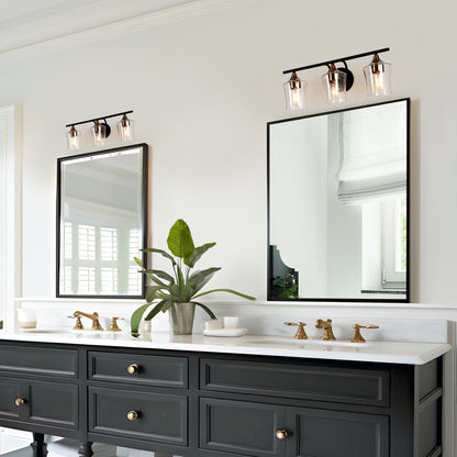 Modern Black Gold 2/3/4-Light Linear Bathroom Vanity Lights with Seeded Glass