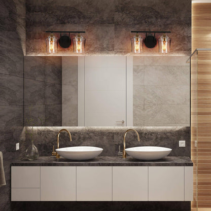 Modern Black Gold 2/3/4-Light Linear Bathroom Vanity Lights with Seeded Glass