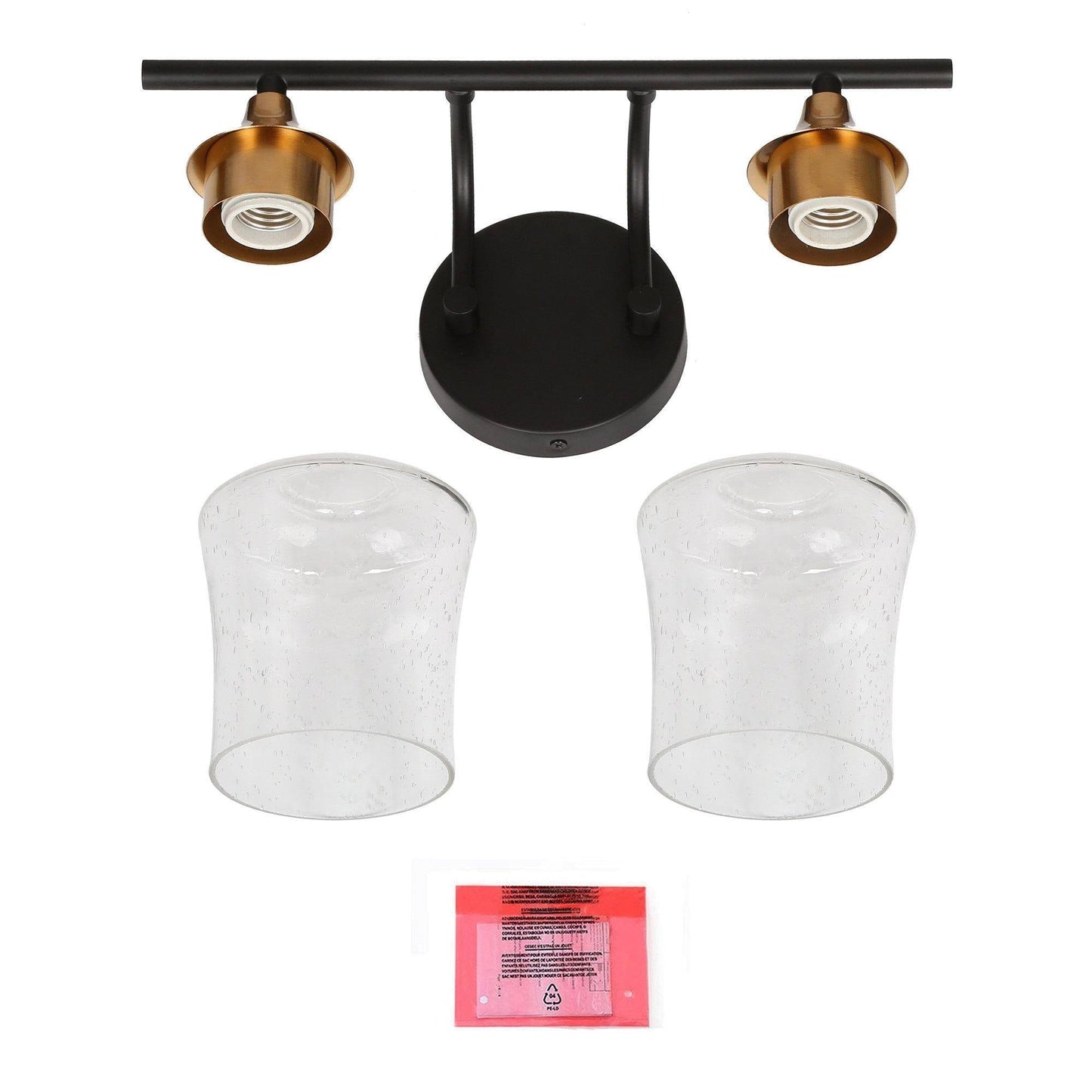 Modern Black Gold 2/3/4-Light Linear Bathroom Vanity Lights with Seeded Glass