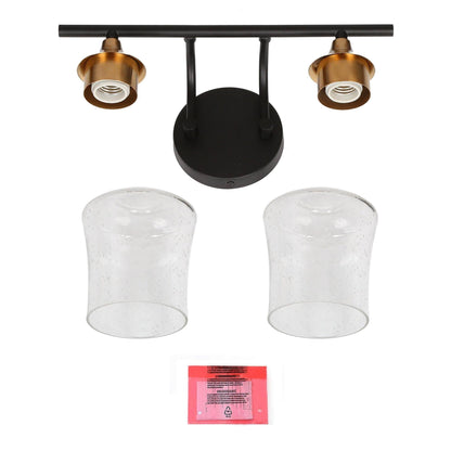 Modern Black Gold 2/3/4-Light Linear Bathroom Vanity Lights with Seeded Glass
