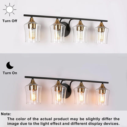 Modern Black Gold 2/3/4-Light Linear Bathroom Vanity Lights with Seeded Glass