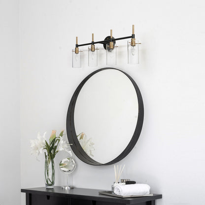 Modern Black Gold Bathroom Vanity Light Dimmable Wall Sconces with Cylinder Clear Glass