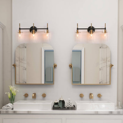 Modern Black Gold Bathroom Vanity Light Dimmable Wall Sconces with Cylinder Clear Glass
