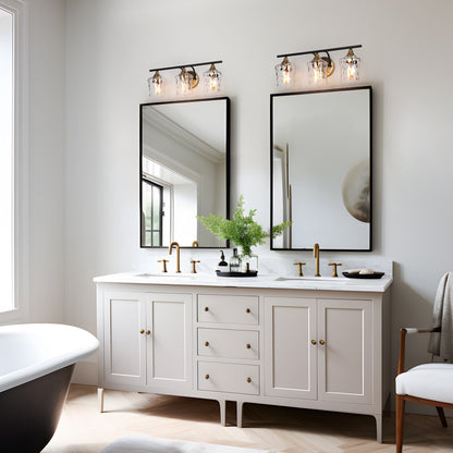 Modern Black Gold Bathroom Vanity Light Hammered Glass Wall Sconces Lamps with 1/2/3/4 Lights