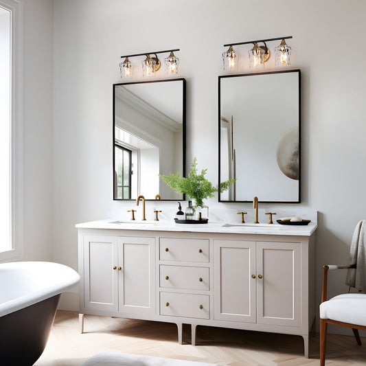 Modern Black Gold Bathroom Vanity Light Hammered Glass Wall Sconces Lamps with 1/2/3/4 Lights