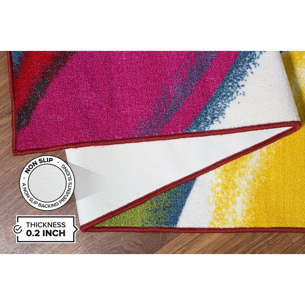 World Rug Gallery Modern Contemporary Waves Multicolored Non-slip Non-skid Area Rug