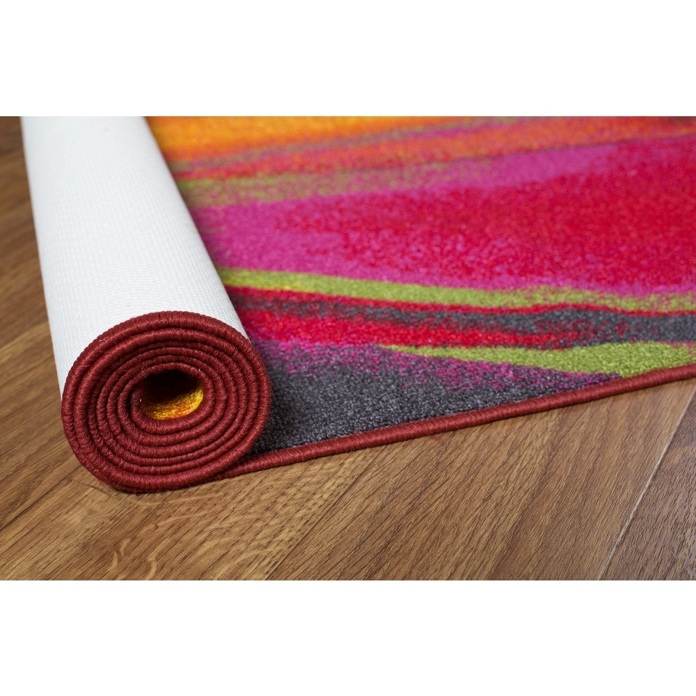 World Rug Gallery Modern Contemporary Waves Multicolored Non-slip Non-skid Area Rug