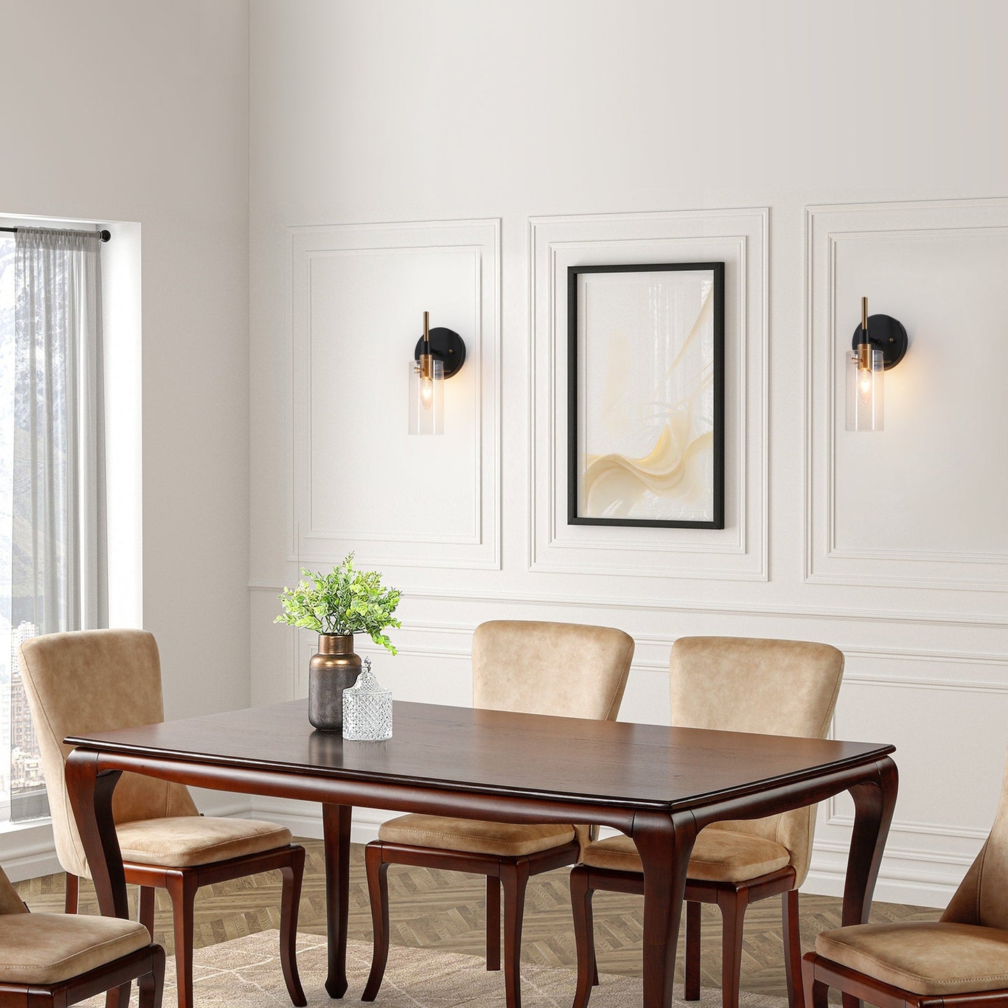 Modern Farmhouse 1-Light Black Gold Wall Sconce Light Fixture with Glass Shade