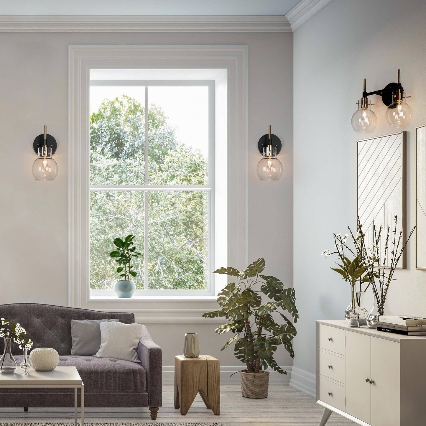 Modern Farmhouse 1-Light Black Gold Wall Sconce Light Fixture with Glass Shade