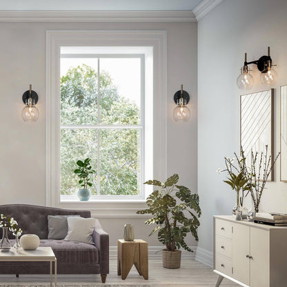 Modern Farmhouse 1-Light Black Gold Wall Sconce Light Fixture with Glass Shade