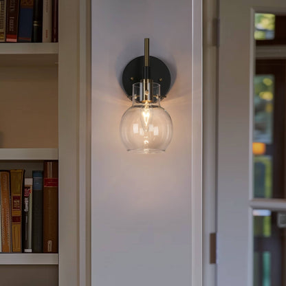 Modern Farmhouse 1-Light Black Gold Wall Sconce Light Fixture with Glass Shade