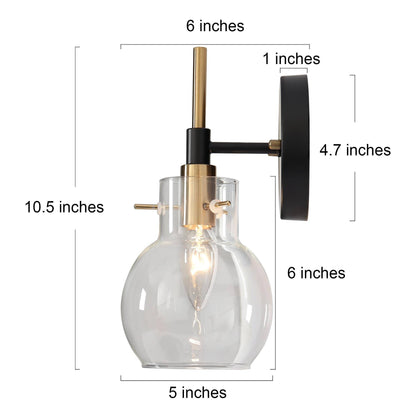 Modern Farmhouse 1-Light Black Gold Wall Sconce Light Fixture with Glass Shade