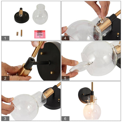Modern Farmhouse 1-Light Black Gold Wall Sconce Light Fixture with Glass Shade