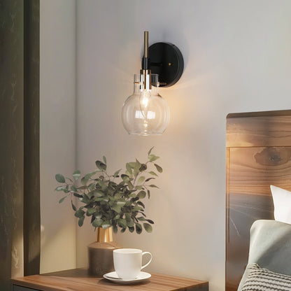 Modern Farmhouse 1-Light Black Gold Wall Sconce Light Fixture with Glass Shade