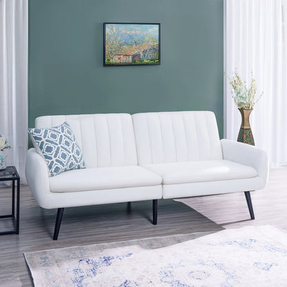 Modern Futon Sofa Bed, Convertible Sofa Futon, Split Back Linen Sleeper Couch for Living Room
