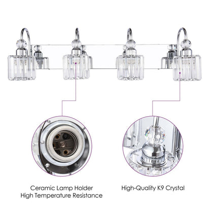 3/ 4-Light Modern Glam Crystal Dimmable Bathroom Vanity Light Linear Wall Light