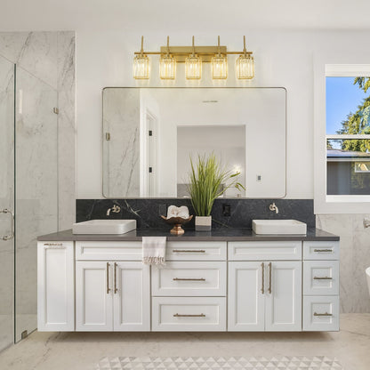 Modern Gold Dimmable Wall Light Glam Cylinder Bathroom Crystal Vanity Light Wall Sconces