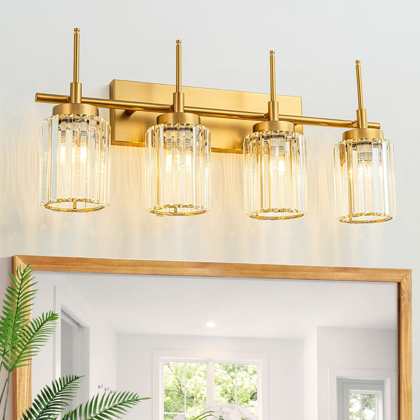 Modern Gold Dimmable Wall Light Glam Cylinder Bathroom Crystal Vanity Light Wall Sconces