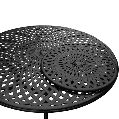 Modern Ornate Outdoor Mesh Aluminum 59-in Large Round Patio Dining Set with Lazy Susan and Six Chairs - N/A